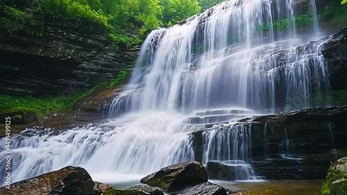 Waterfall cascading down rocks in forest