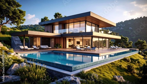 Wallpaper Mural Modern Villa Retreat Poolside Luxury Oasis in the Hills. Torontodigital.ca