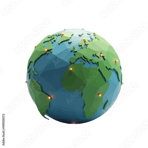 Low Poly Earth Globe with Glowing Lights