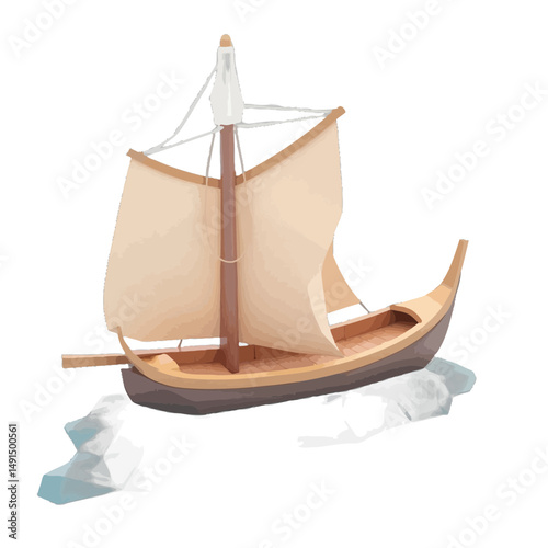 Wooden Sailing Boat Model on Water