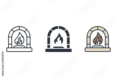 fireplace icons isolated on White Background. Flat style design