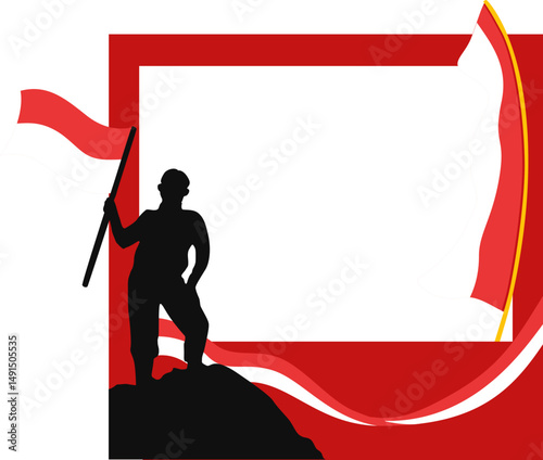 Red and white indonesia independence day photo frame. Vector isolated.
