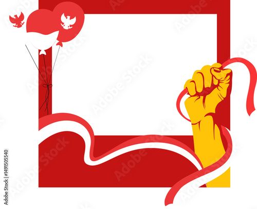 Red and white indonesia independence day photo frame. Vector isolated.