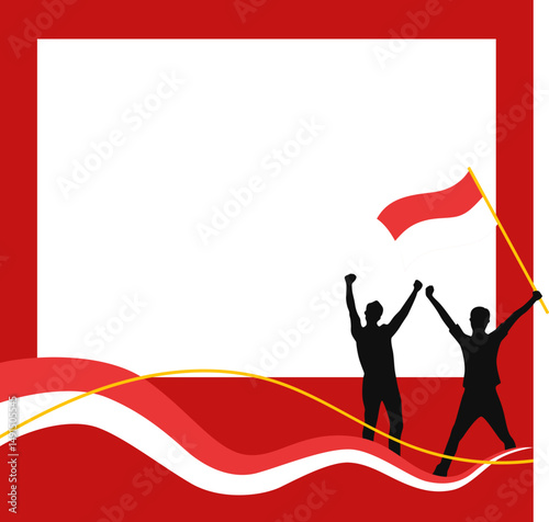 Red and white indonesia independence day photo frame. Vector isolated.