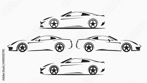 Five stylized car outlines arranged in a pattern showcasing sleek design and automotive aesthetics perfectly editable vector eps/eps