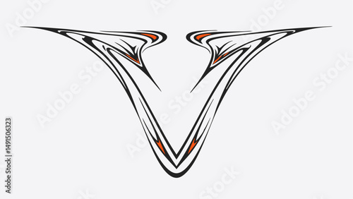 Abstract design featuring a v shape with swirling lines and orange accents on a white background editable vector eps/eps
