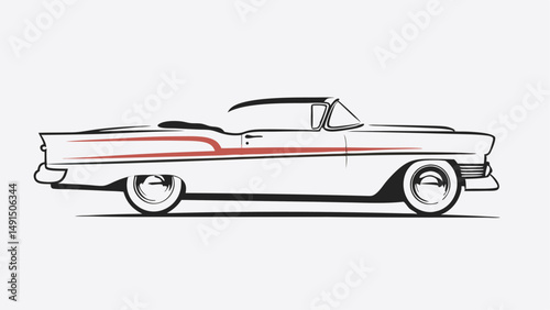 Classic convertible car with red stripe illustration on a white background in side profile view design editable vector eps/eps