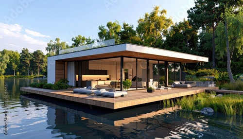 Lake House Serenity Modern Floating Home Retreat.