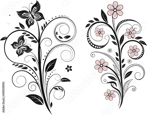 elegant Swirl Flower Design Intricate Decorative Vector Art