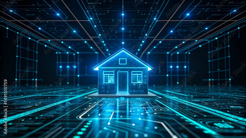 Obraz premium Smart Home Technology Futuristic House Digital Network Connection IoT