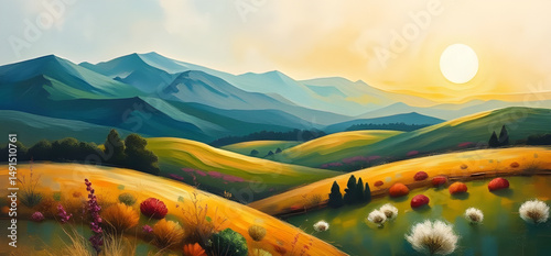 abstract autumn landscape oil painting, autumn mountain oil painting, fall season landscape art, abstract fall scenery painting, golden autumn mountains artwork, colorful autumn oil painting, autumn n