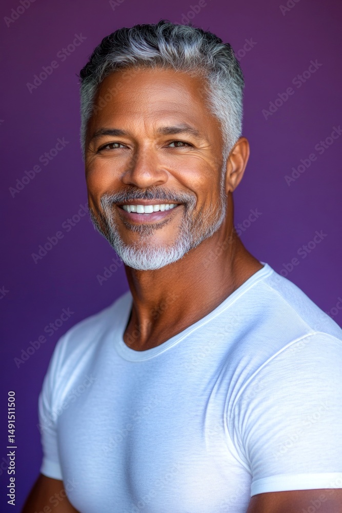 Obraz premium A smiling man in a professional portrait session. A chic gentleman dressed in style and confidence. A happy and poised man radiating charm. A confident and radiant gentleman embracing his look.