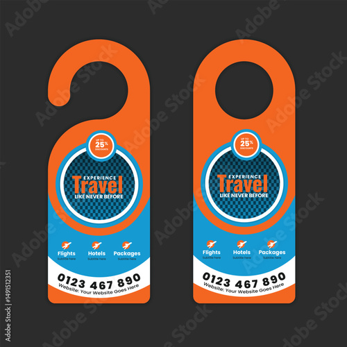 Door Hanger Design Template for Holidays, Tourism, Travel, and Adventure Packages. Perfect for Vacation Deals, Travel Agencies, and Tour Operators to Advertise Special Offers and Discounts