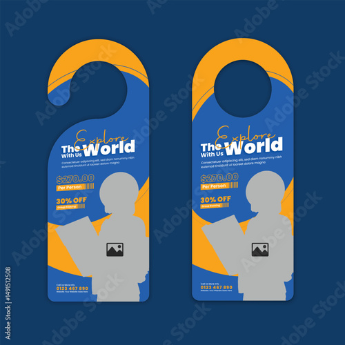 Door Hanger Design Template for Holidays, Tourism, Travel, and Adventure Packages. Perfect for Vacation Deals, Travel Agencies, and Tour Operators to Advertise Special Offers and Discounts