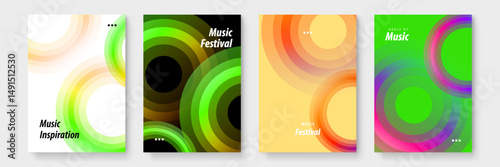 Four music festival posters suitable for promoting live events, concerts, and performances. Colorful designs for advertising campaigns and promotional materials.