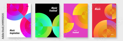 Four vibrant music festival posters featuring circular designs suited for event promotion, advertising, flyers, and social media graphic designs.