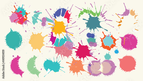 Set of colorful ink splashes isolated on white background
