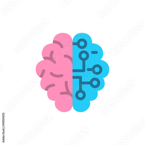 Artificial intelligence brain symbol representing human and machine intelligence