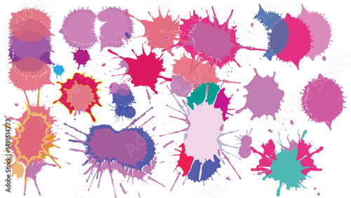 colorful set of watercolor splash stains isolated on white or transparent