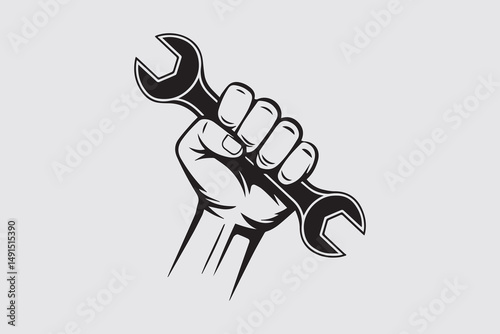 hand holding wrench silhouette  Vector