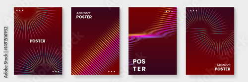 Abstract posters with red backgrounds and colorful lines for vibrant graphic design projects or eyecatching wall art prints. Suitable for modern decor.