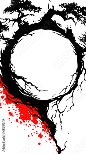 Dark abstract background with dramatic red splash, modern grunge splatter design, intense contrast for posters and covers