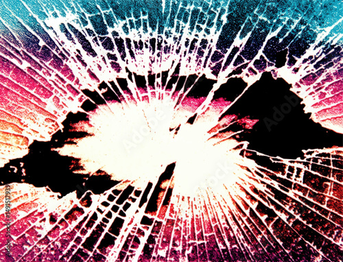 Vibrant Abstract Broken Glass Texture with Colorful Explosion Effect in Blue, Pink, and White for Modern Art and Design
