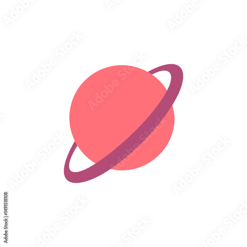 Planet with ring system illustration, minimalist astronomy with clear backdrop