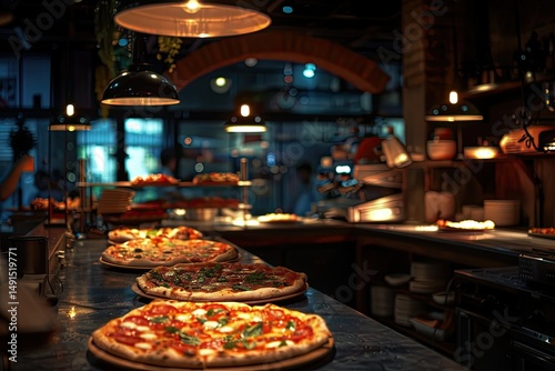 Detailed Image of Elegant Pizza Restaurant with Gourmet Pizzas and Sophisticated Ambiance
