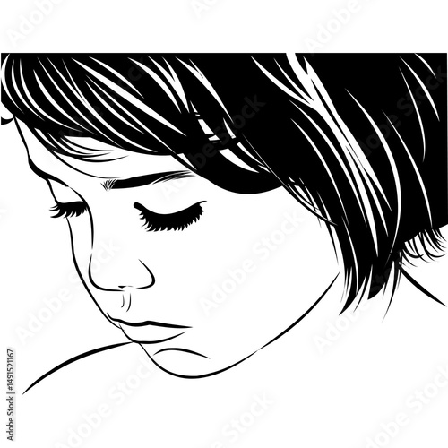 vector silhouette of sad and lonely girl