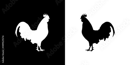 vector black and white silhouette of a rooster