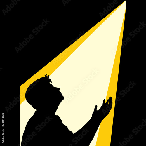 Vector illustration of a Muslim man praying with his palms raised while asking God for help. Faceless human vector