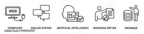 Chatbot banner vector illustration concept. Horizontal business banner template with keywords and icons

