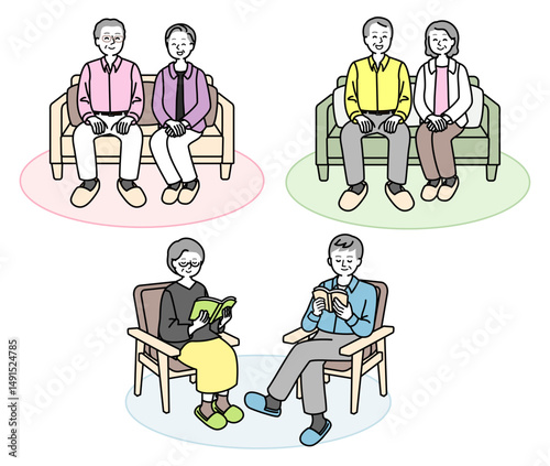 Older Adults Sitting vectors　座ってリラックスするシニアのベクターデータ