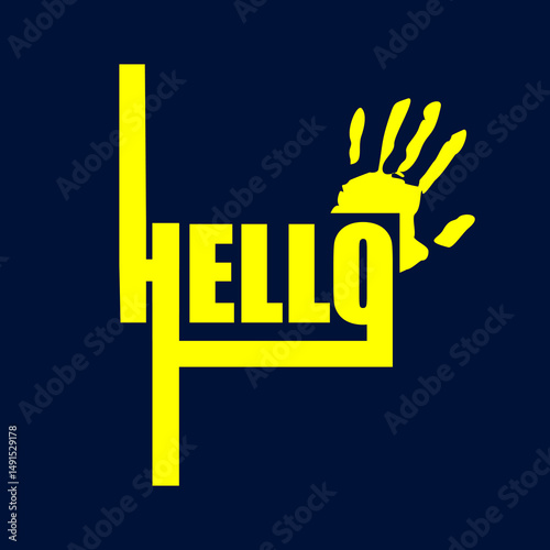 hello logo vector and white silhouette of waving hand on maroon background
