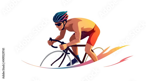Vector illustration image showcases a cyclist in motion, speeding down a smooth road with determination and precision. Dressed in a striking jersey and, the rider professionalism. For design