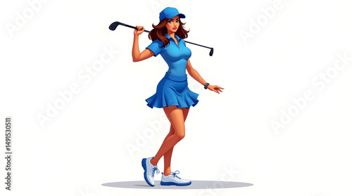 A dedicated golfer captured at the moment of a powerful swing on a pristine fairway. The golfer is mid-action as the club arcs gracefully toward a perfectly placed ball. Vector design illustration