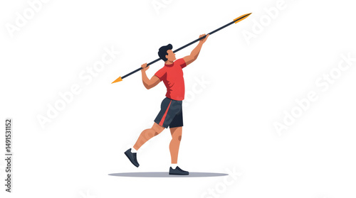 A moment of intense athleticism and raw determination as a seasoned javelin thrower launches his spear with formidable precision. The athlete stands poised in mid-motion, his muscular frame and focuse