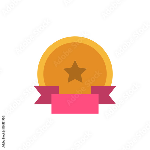 Golden achievement rosette with star symbol and pink ribbon for recognition