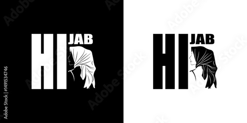 vector silhouette of a woman wearing a hijab and hijab writing