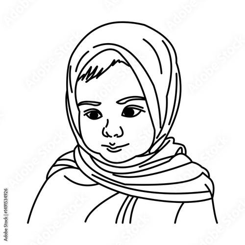 Vector coloring book image of Muslim girl wearing the hijab