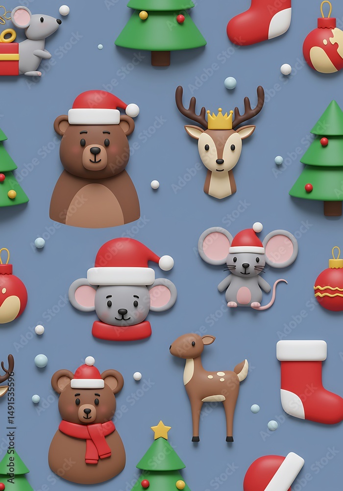 Obraz premium Joyful 3D Christmas Critters