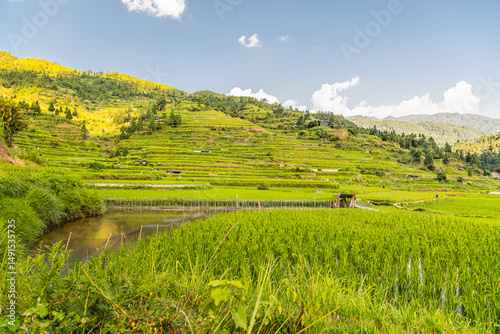 Terraces in Xijiang Miao village, Southeast Guizhou Province, China photo