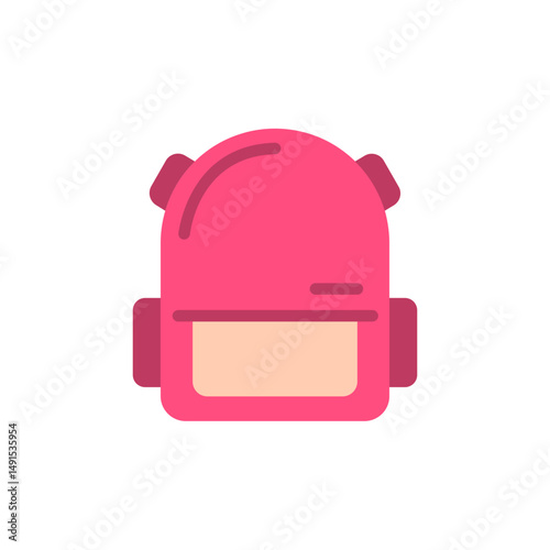 Stylized backpack emblem in soft pink hues against a transparent field