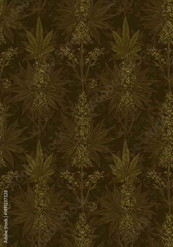 Wallpaper Mural Cannabis Botanical: Etched in Olive Torontodigital.ca