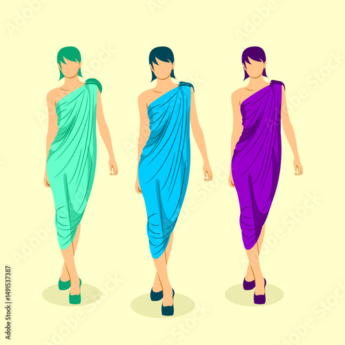 vector illustration of runway models and fashion styles of beautiful dresses