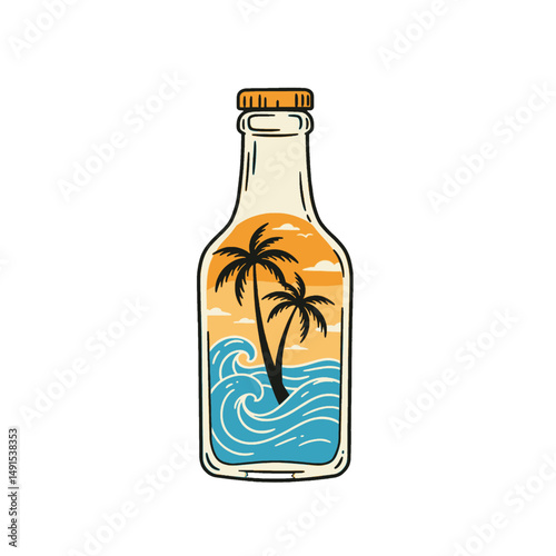 Beach Scene Encased in a Bottle