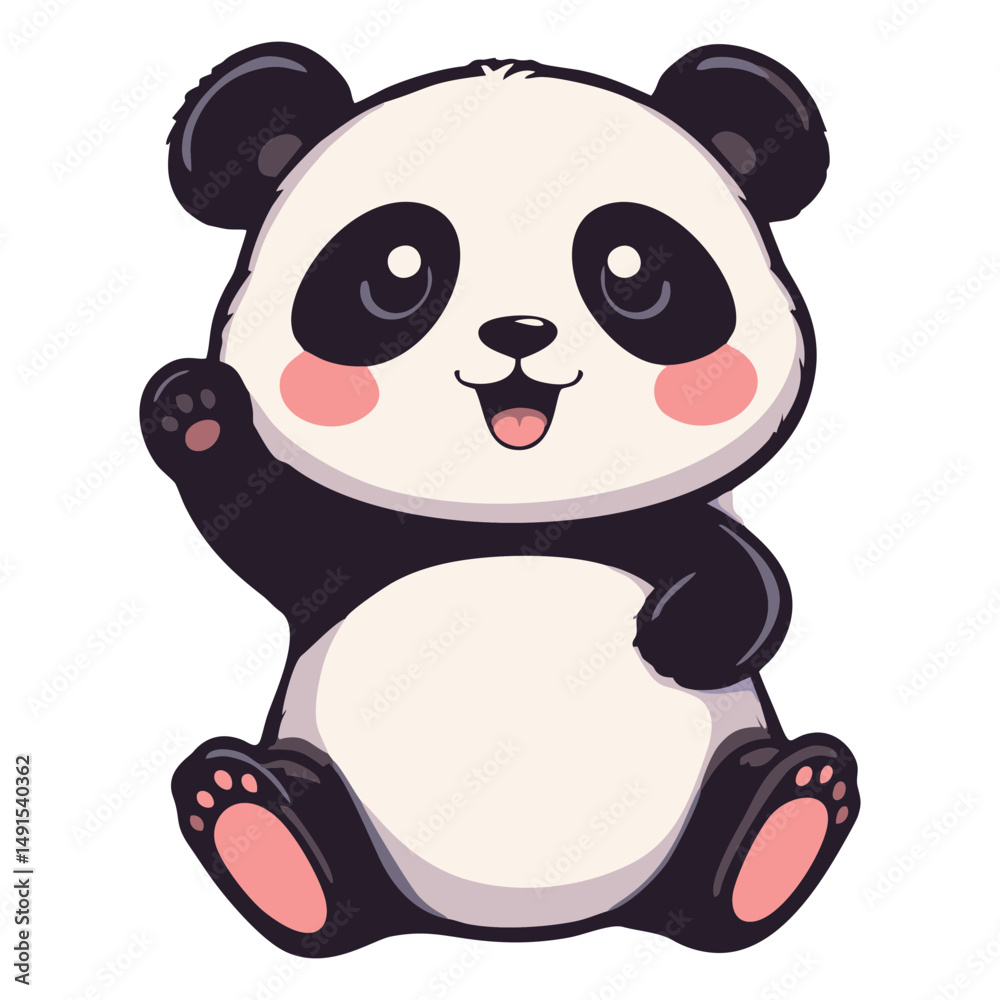 Naklejka premium Happy Baby Panda Cartoon – Hand Drawn Vector Design
