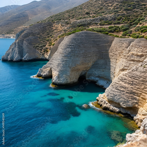 Nature force compressed prominent cracked rock layers structure formation details, in various shapes, colors, thicknesses, at south central coast of Crete, Greece. Nature Geological science concept.