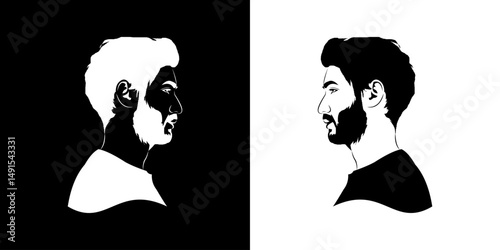 silhouette vector of bearded man from the side